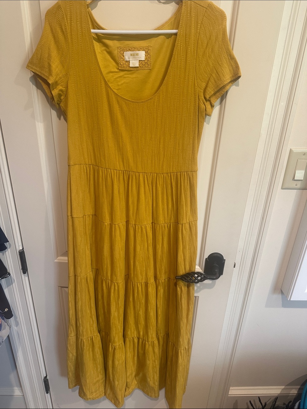 Maeve Mustard Tiered Scoop-Neck Maxi Dress